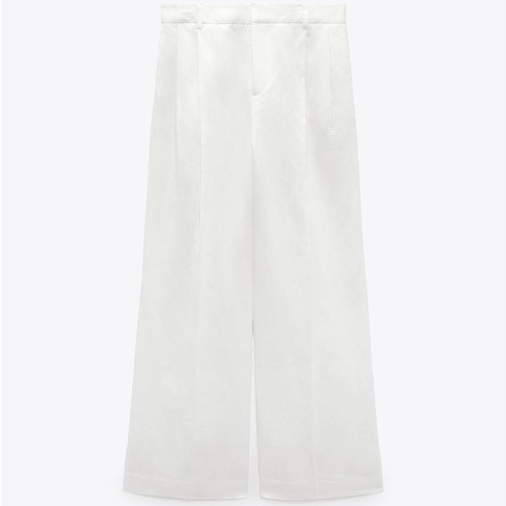 Zara Women’s Linen Blend Pleated Wide-Leg Pants